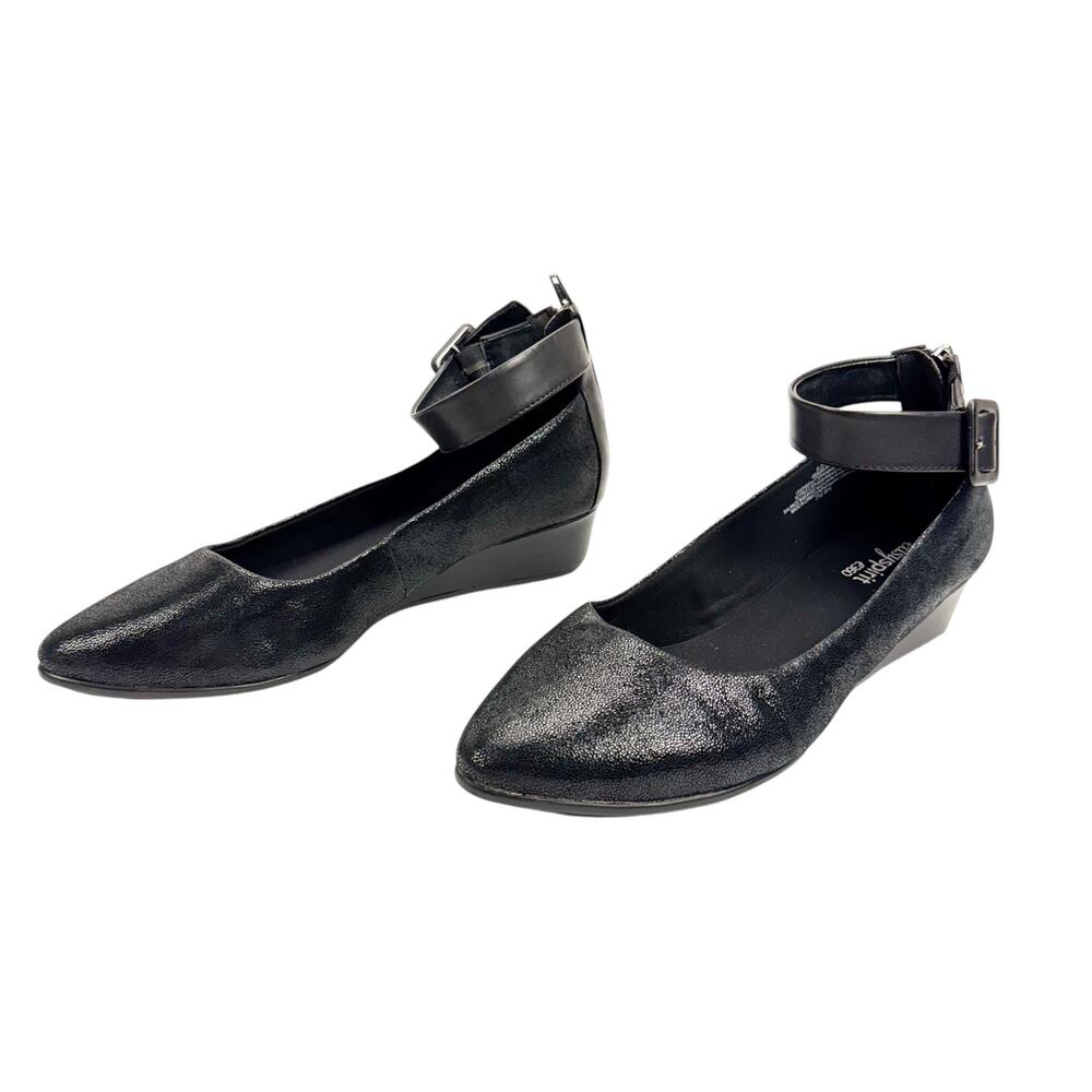 easyspirit e360 Glossy Leather Stretch Pointed Toe Zip Wedge Low Heel 8.5 Wide - Picture 2 of 13